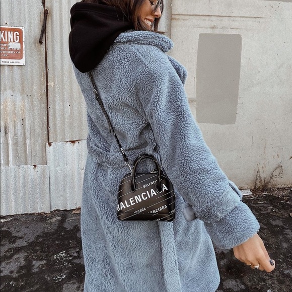 Faux shearling longline coat with button closures - Picture 5 of 6